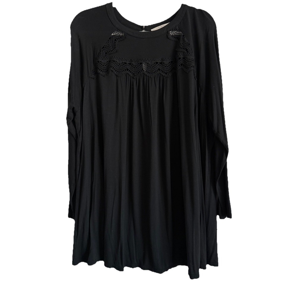 LOFT Plus Women's Size 20/22 Black‎ Lace Trim Long Sleeve Top Flowy Casual